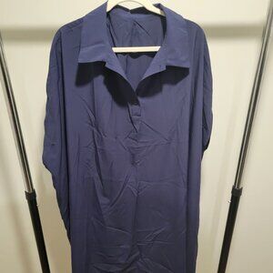 Navy Long‑Sleeve Button‑Front Tunic Dress